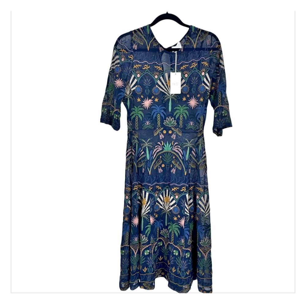 Johnny Was Women's Nova Paneled Midi Dress 3/4 Sleeves Blue Size Small NWT - Picture 6 of 16